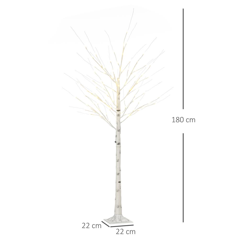 Birch Tree 180cm Tall with 96 LED Lights IP44 Warm White Indoor Decoration 22x22x180cm White