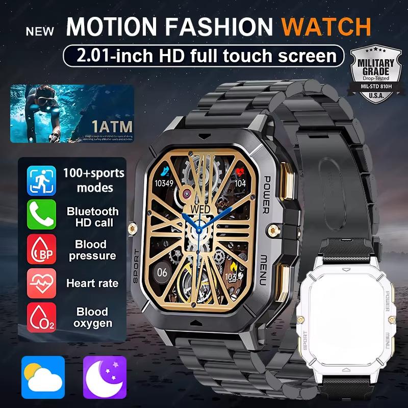 2025 New Men Sports SmartWatch 2.02in Screen Blood Oxygen Heart Rate Bluetooth Talking Watch 100+ Sport Mode Outdoor Smart Watch