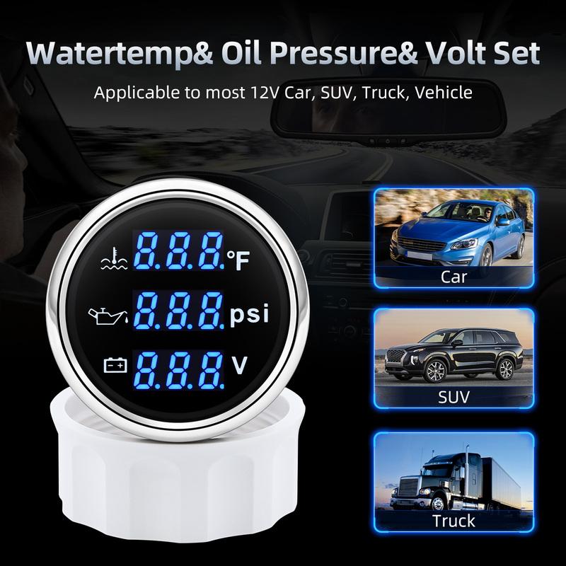 Digital 52mm 3 in 1 Water Temperature+Oil Pressure+Volt Gauge Sensors( Option) For Marine Boat Car Waterproof Gauge 12V24V