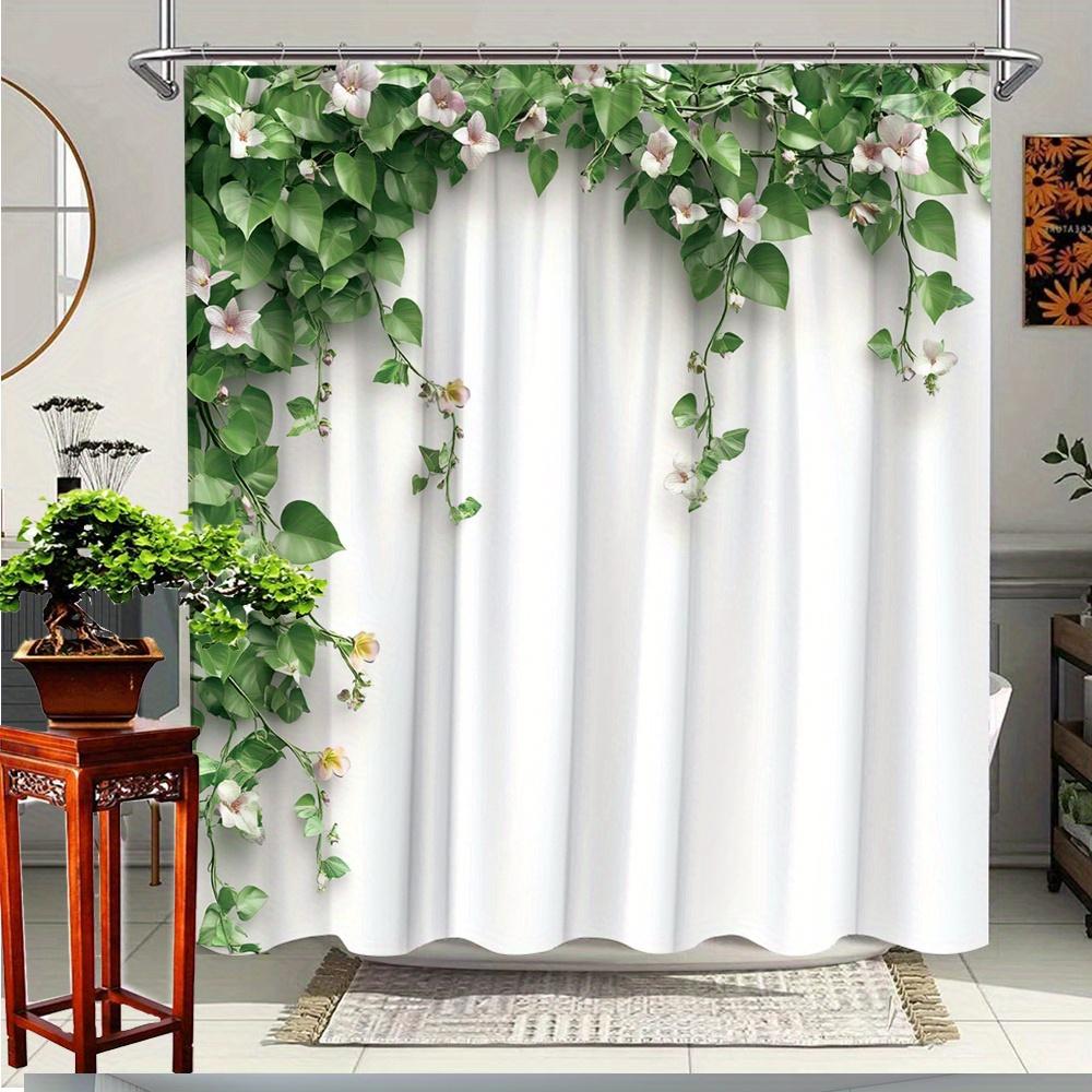 1pc Floral Vine Bathroom Shower Curtain - Elegant Greenery & White Flowers Design, Durable Polyester Fabric, 70. 8x70. 8 Inches