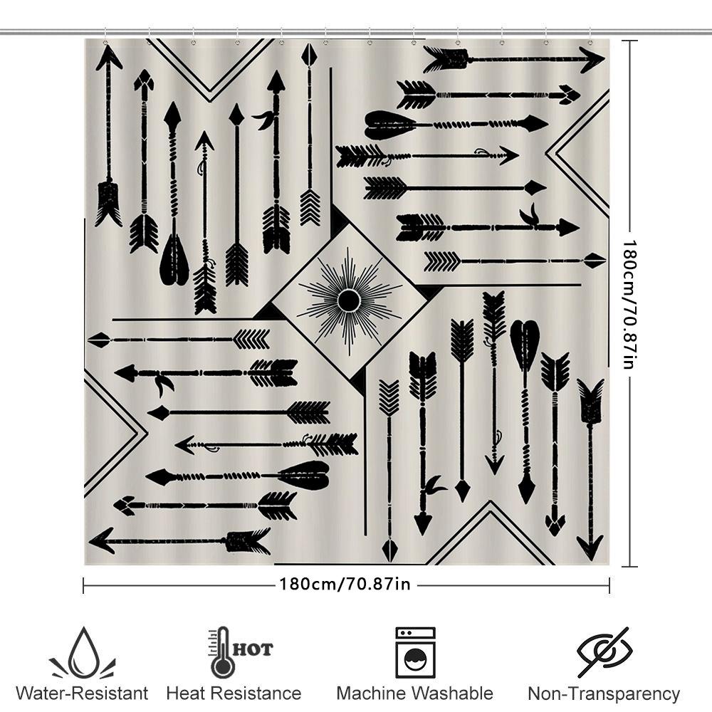 Black And White Arrow Shower Curtain Bathroom Decor With Native American Theme For Home Design 3D Printed Waterproof Shower Curt