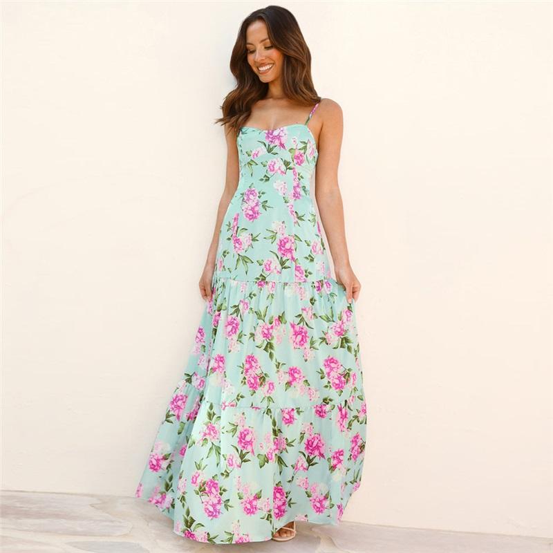 

Европейский и американский стиль Новое женское летнее ажурное платье-слинг для пляжного отдыха Длинная юбка Приталенное платье XL зелёный