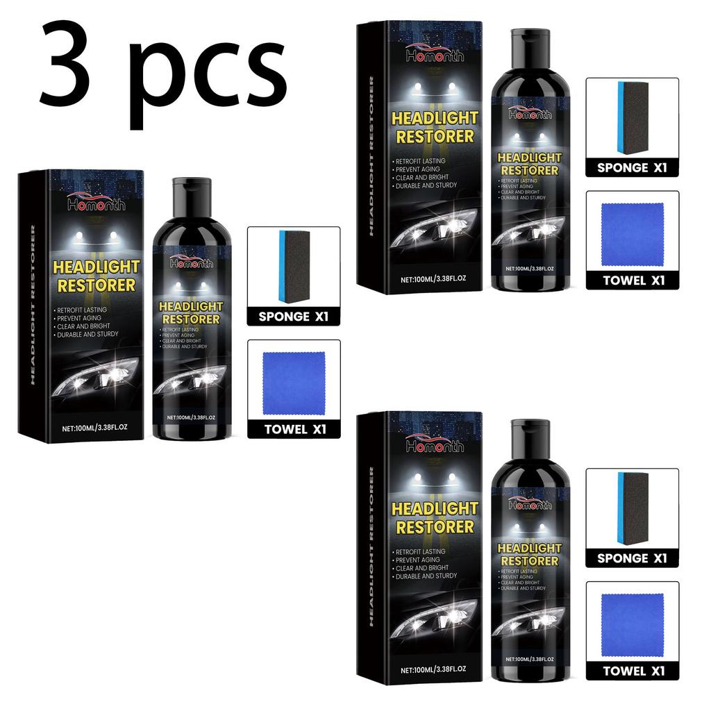 Homonth Car Headlight Restoration Liquid, Headlight Scratch Removal Agent, Car Headlight Polishing and Restoration Cleaning Kit 1 Set