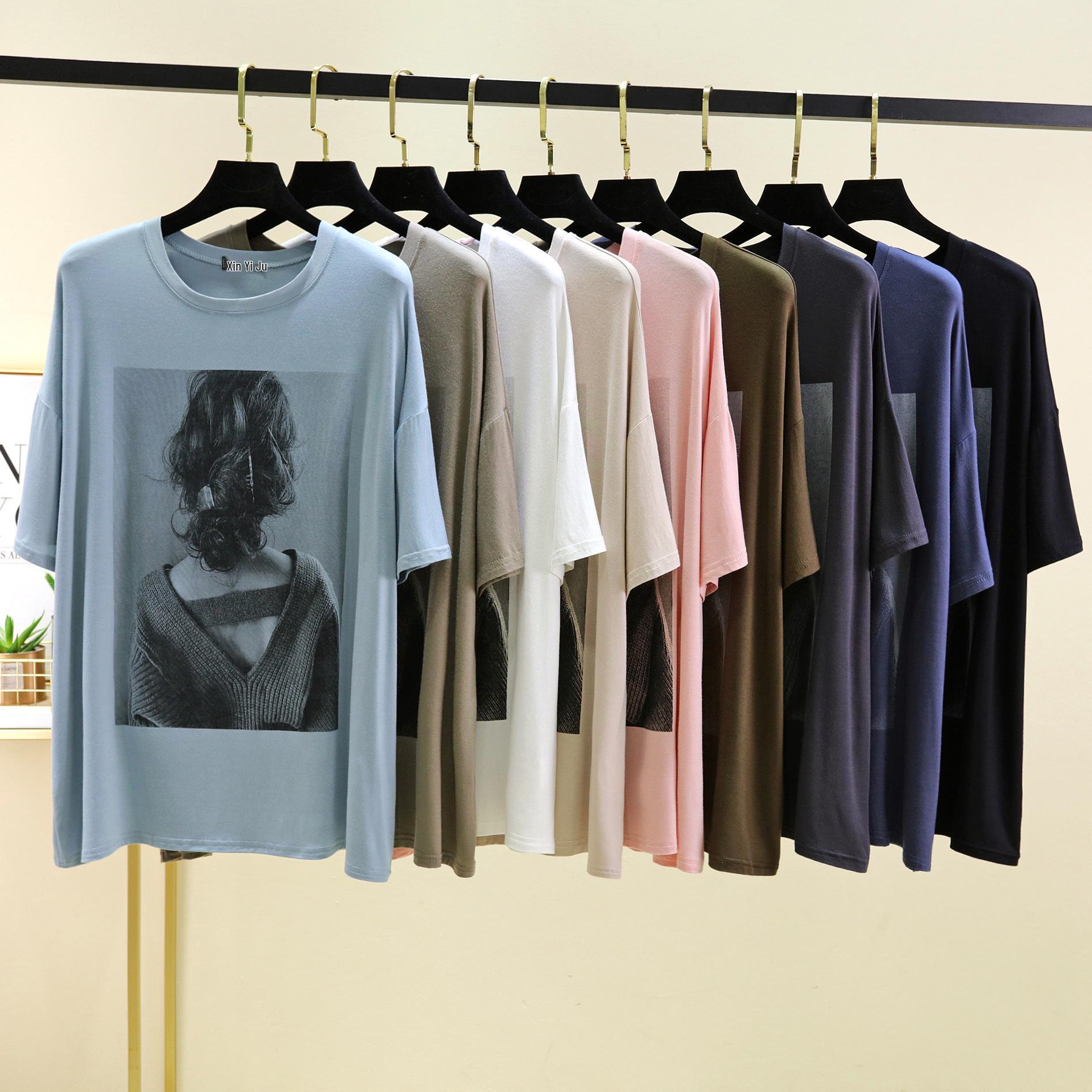 

Women s Modal 2025 Summer Portrait Print Loose Fit Multi-Color T-Shirt One Size зелений/сірий колір