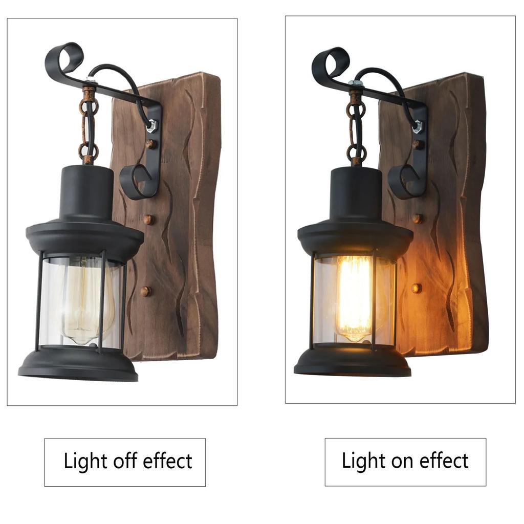 Vintage Wooden Wall Lamp E27 Industrial Restaurant Living Room Creative Corridor Corridor Background Wall Decoration Lamp