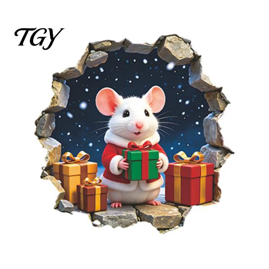 Removable Holiday Wall Stickers Mouse Hole Sticker, Christmas Decal, Self Adhesive Creative Cabinet Decals Cute Mice Sticker for Living