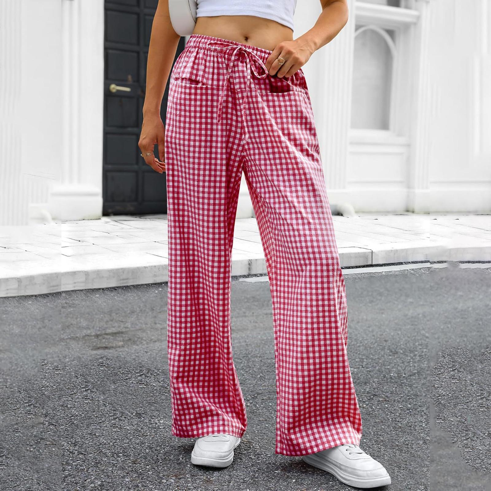 

Ladies Fashionable Solid Color Straight Leg Pants With High Waist Pockets Casual Pants XL винний