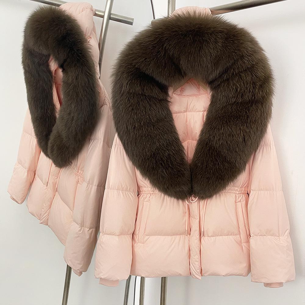 Removable oversized fox fur collar women's short down jacket women's winter new hooded waist and thin fur jacket