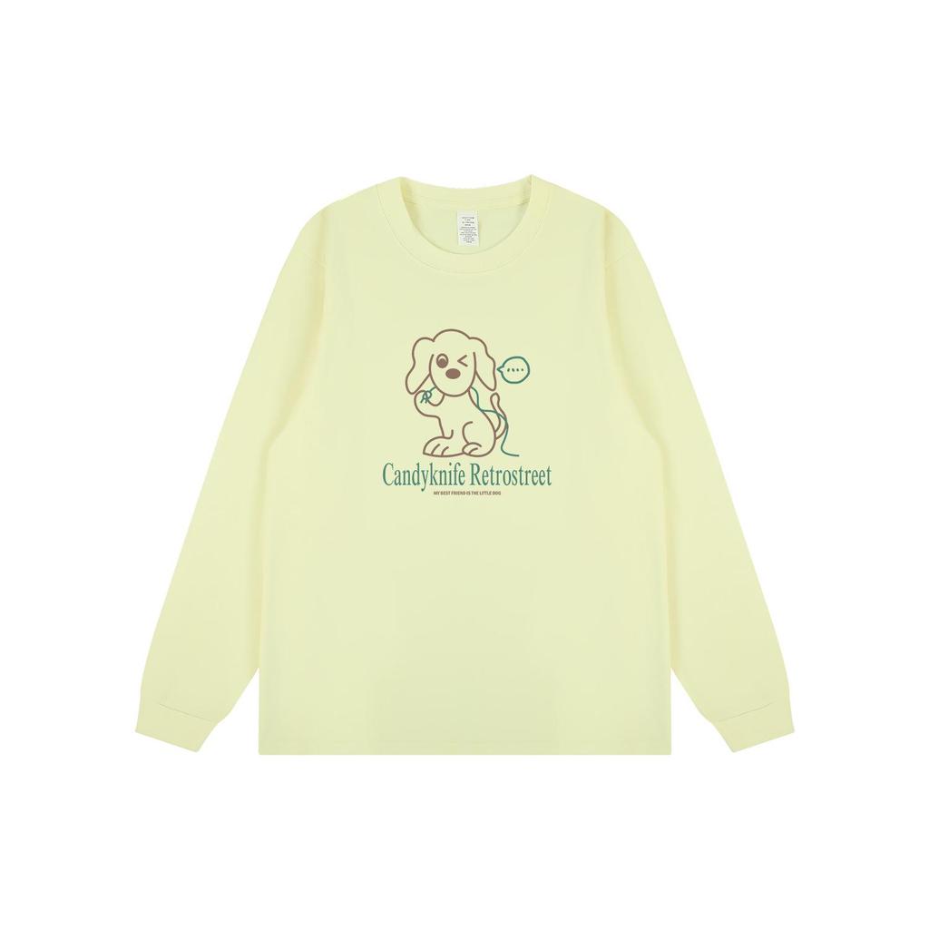 Moe Style Cute Cartoon Dog Print Long Sleeve T-shirt for Students, Autumn/Winter Trendy Top
