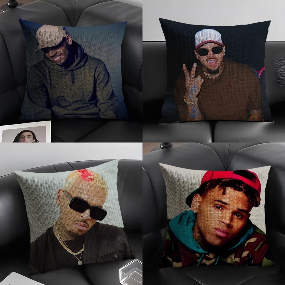 C-Chris Brownn Rapper Cushion Cover Natural Linen Organic Fabric Double-Sided Printing Sofa Home Decor Gift Pillow Case