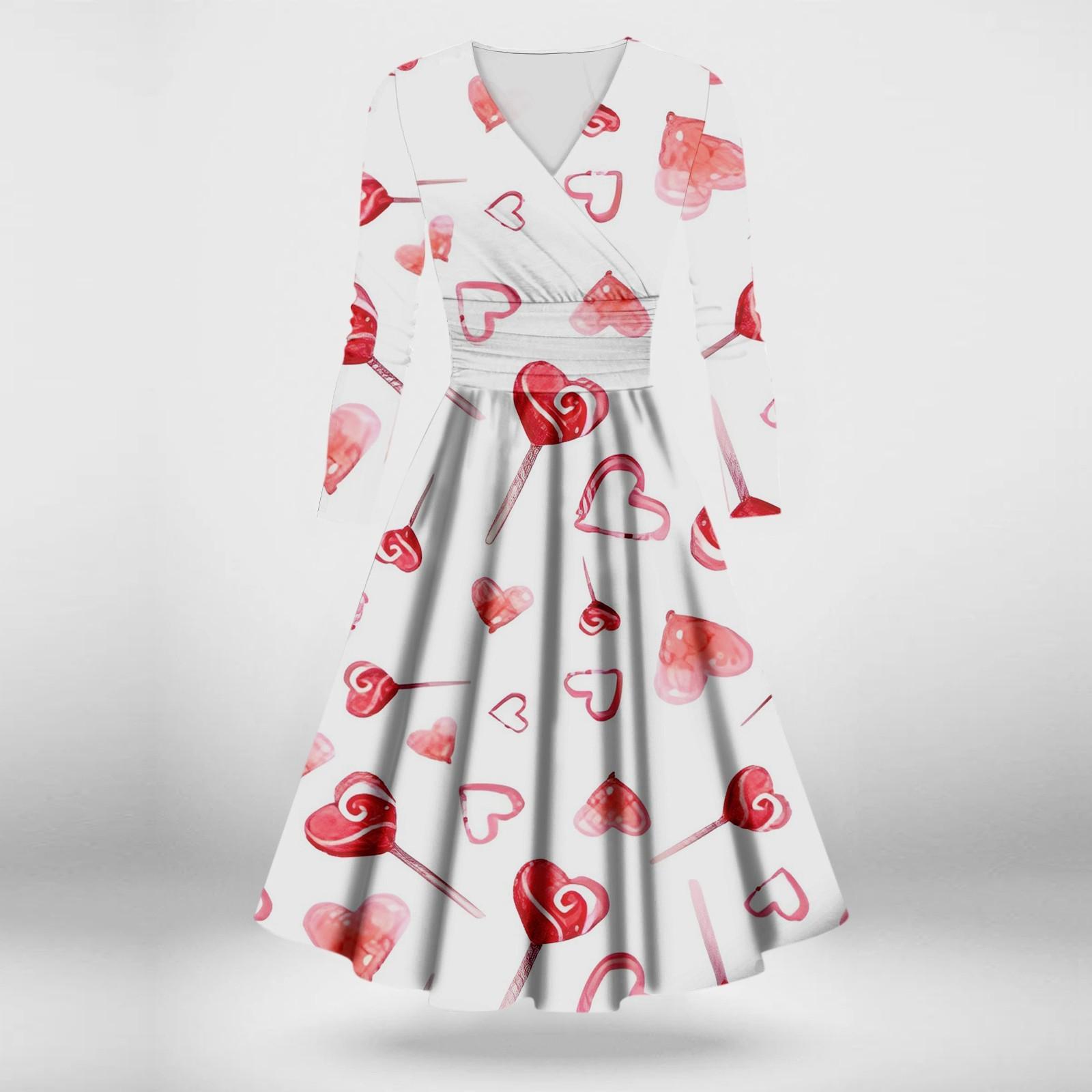 

Женское модное повседневное платье с принтом ко Дню святого Валентина, длинными рукавами и V-образным вырезом, сексуальное платье M светло-розовый