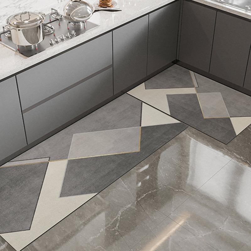 Carpet for Kitchen Waterproof Floor Mat Pvc Leather Foot Mats Non-slip Oil Proof Carpet Long Carpets Grey Home Decoration Rug