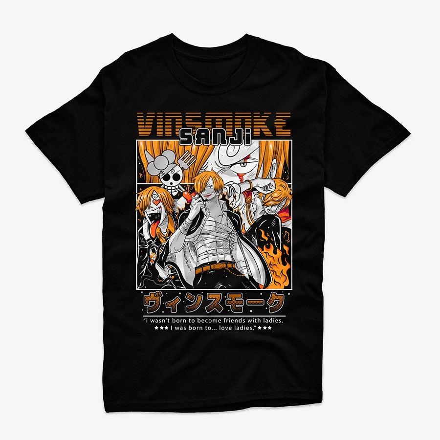 

One Piece Sanji T Shirt Vinsmoke Retro Anime Manga Graphic Print Cotton Oversized Tee for Anime Fans S разноцветный