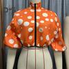 Giacca da donna con colletto alto, stampa a pois abbinata, chiusura con cerniera, corta, ampia, a maniche lunghe, cardigan casual da donna
