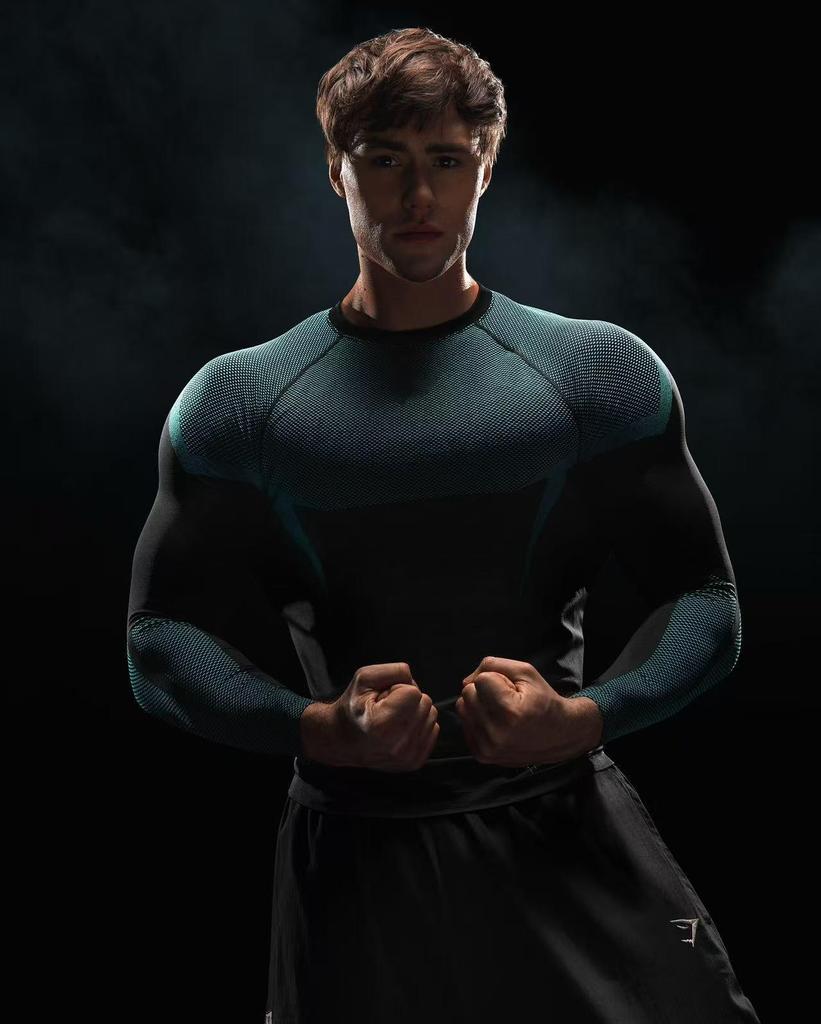 American Style Men's Quick Dry Color Block Long Sleeve Running Base Layer