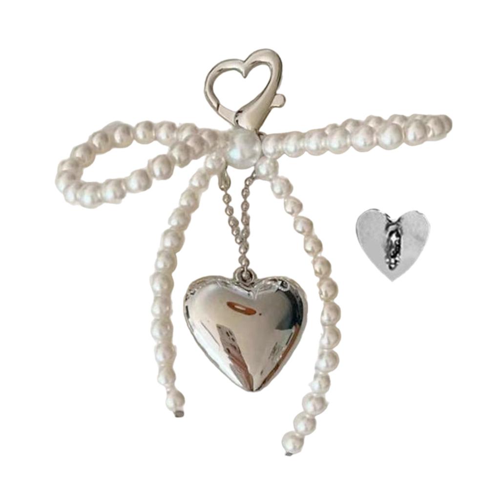 Bowknot Heart Phone Charm Detachable Pearls Beaded Bow Phone Lanyard Stylish Bowknot Keychain Backpack Camera Ornament