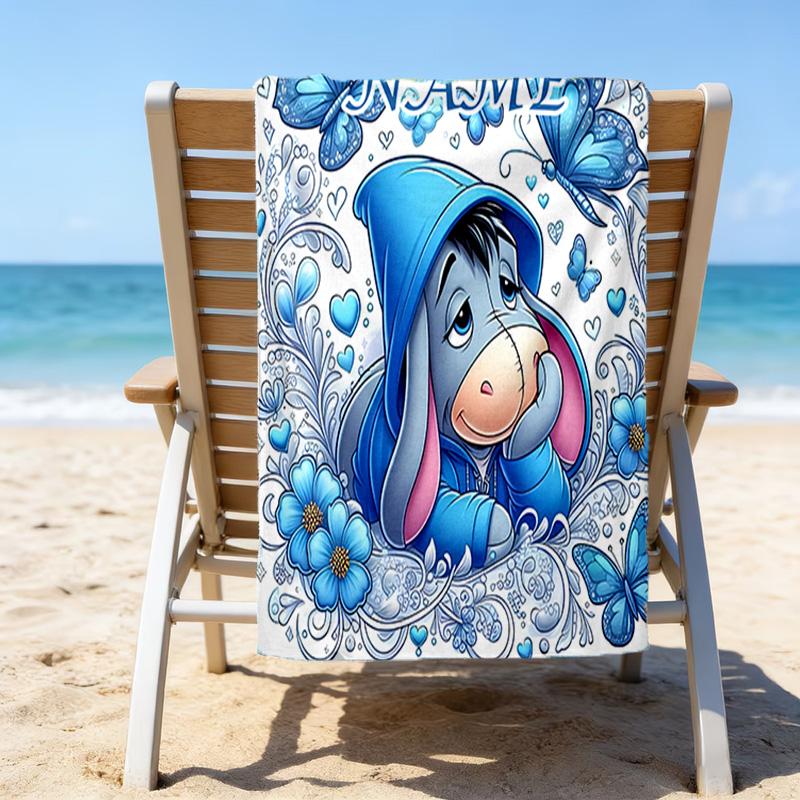 1pc Eeyore1 Beach Towel with Custom Name, Beach/Swimming/Bath/Picnic/Camping Towel, Suitable for Seaside Beaches