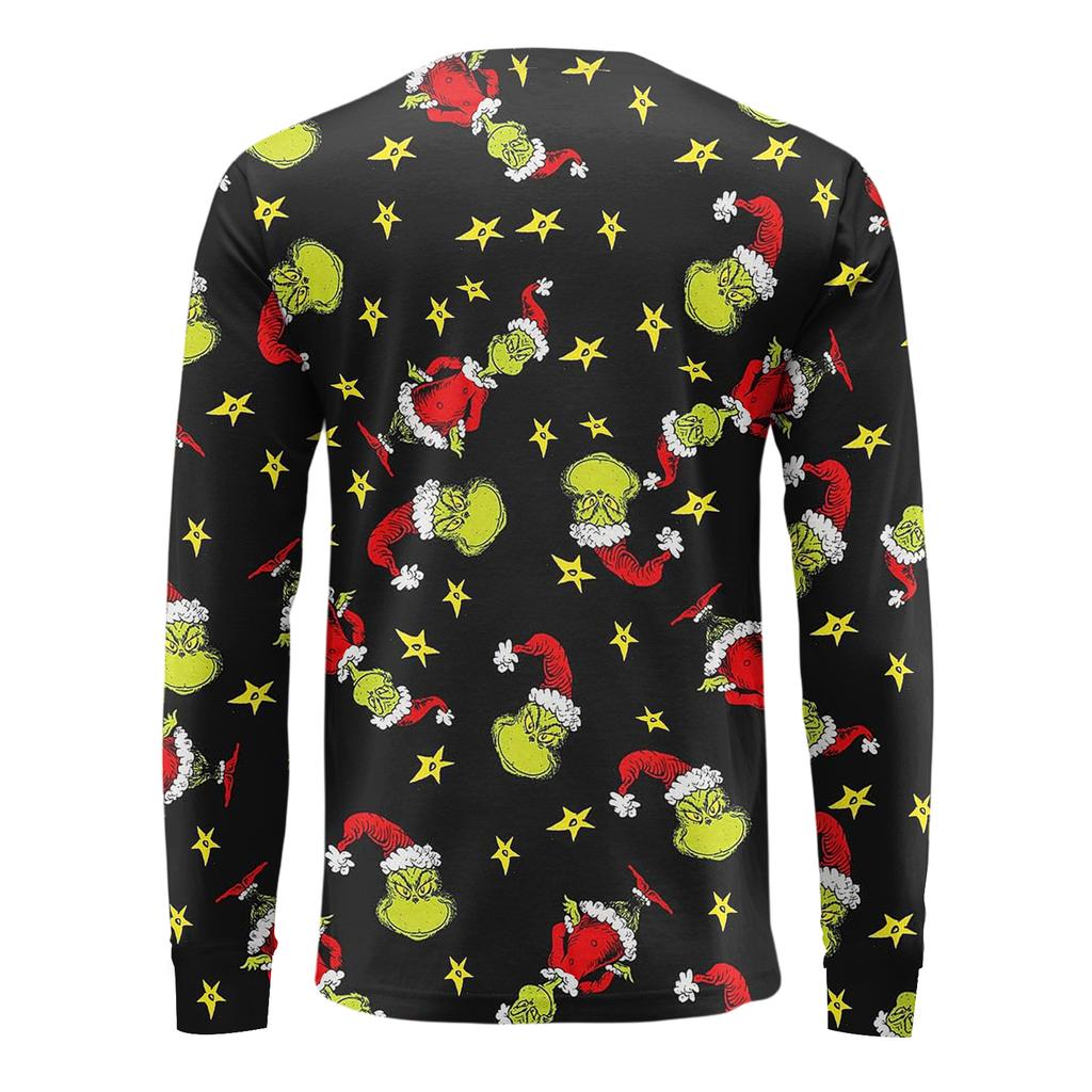 Men's Fashion Printed V-Neck Casual Long-Sleeved T-Shirt Bottoming Shirt Top