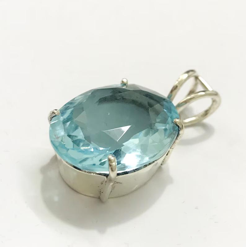 Certified Natural Aquamarine Large Pendant, 925 Sterling Silver Pendant For Men And Women