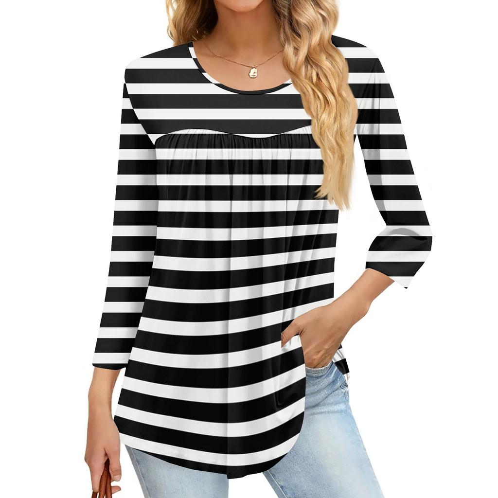 Damenmode Lässiges Dreiviertelarm-Oberteil mit Aufdruck und Rundhalsausschnitt