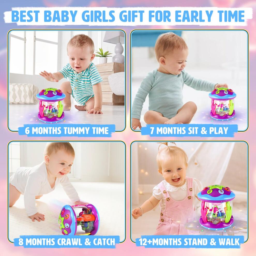 Untimaty Baby Toys 6 to 12 Months - Ocean Rotating Baby Musical Toys 9 12 18 Months Light Up Sensory Toys for 1 2 Year Old Girls Crawling Learning