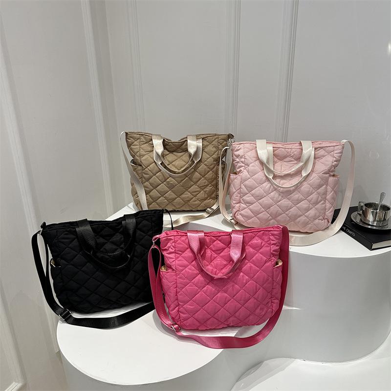 Stylish Large-capacity Embroidery Thread New Simple Diamond Cotton Trendy Crossbody One Shoulder Portable Tote Bag Woman