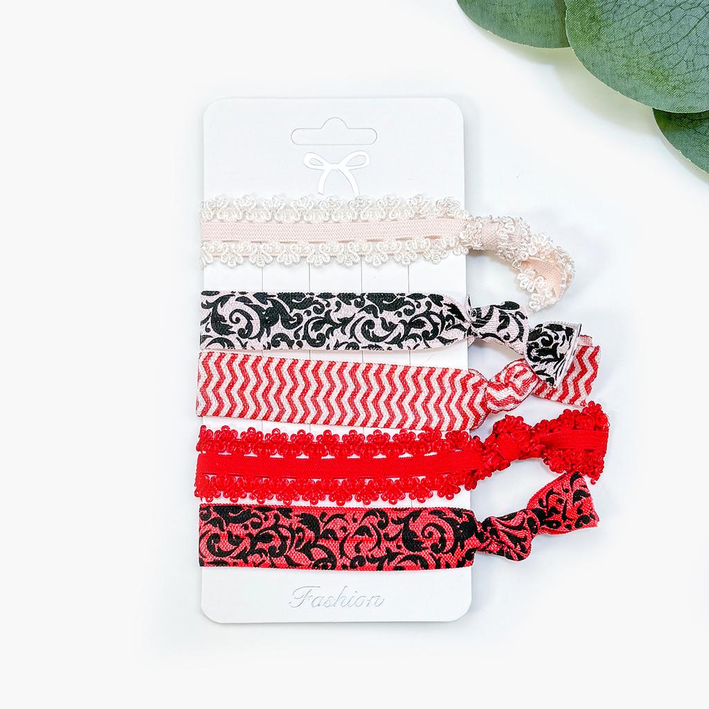 5pcs/set Girls Elastic Hair Ties Cute Flower Headbands Hair Bands Print Hairbands Women Girls Ponytail Holder Hair Accessories