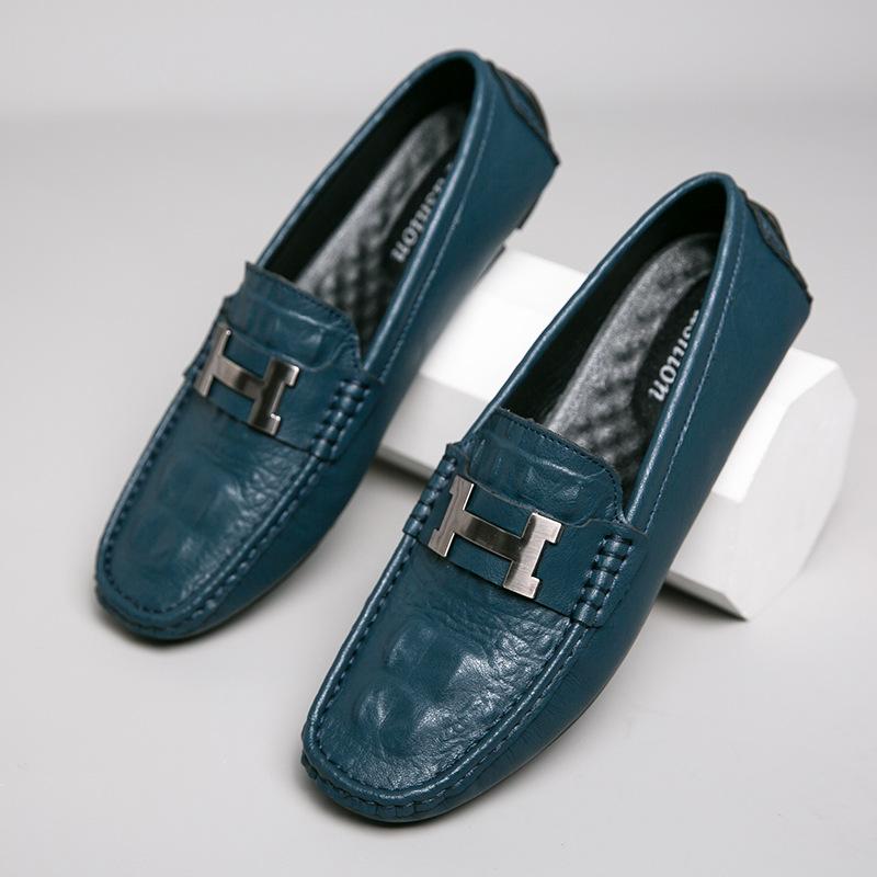 Live Stream Explosion Crocodile Pattern Doudou Shoes Large Size Lazy Driving Shoes British Casual Shoes Genuine Leather Cowhide Men's Shoes