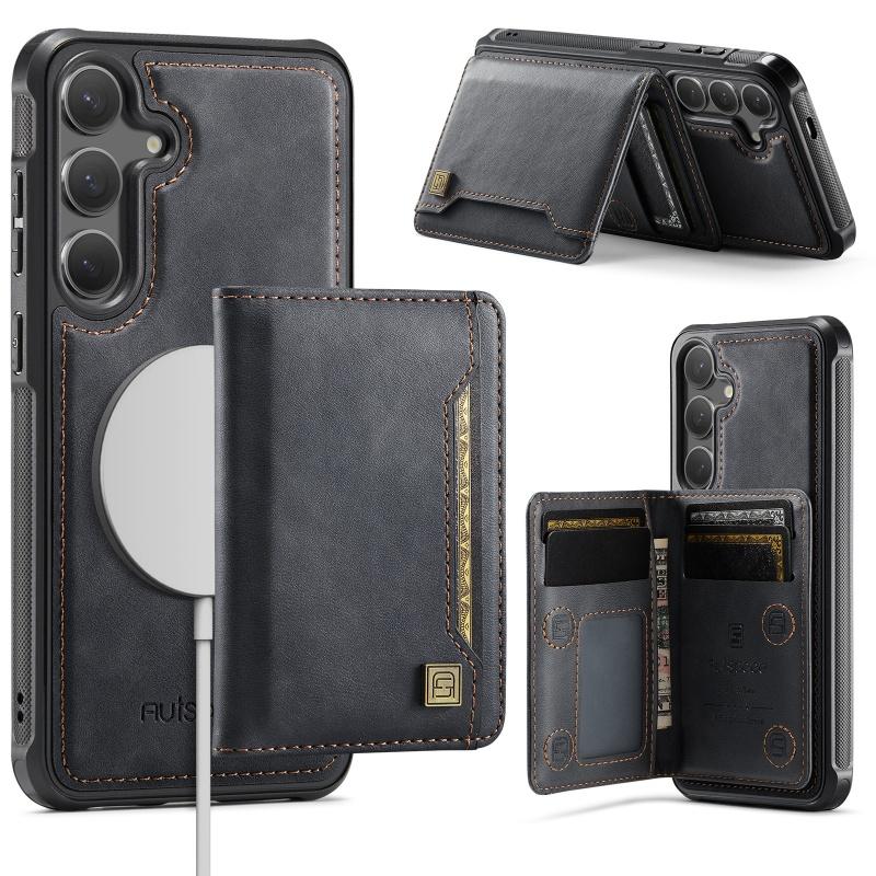 Magnetic Wireless Charging Leather Flip Phone Case for Samsung Galaxy S25 Edge S24 Ultra Plus A56 A36 A26 A16 Wallet Card Cover