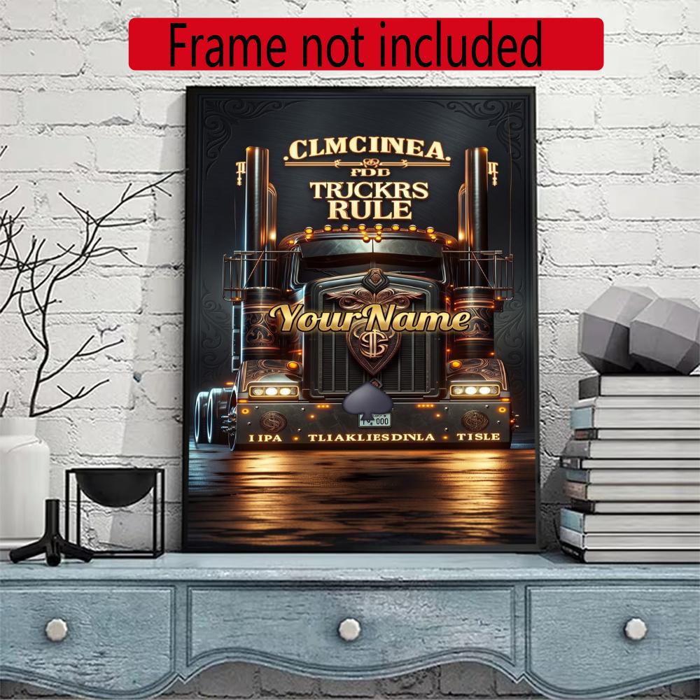 Peterbilt Heavy Trucks Customize Your Name Diamond Painting Round Diamond Diy Frameless Holiday Artwork Suitable For Home Office Wall Decoration