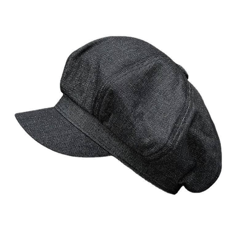 Suitable For Round Face Big Top Cloud Octagonal Hat Women'S Single Layer Breathable Thin Denim Duck Tongue Beret