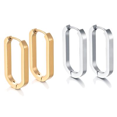 Classic Stainless Steel Ear Buckle For Women Trendy Gold Color Big Oval Rectangle Hoop Huggie Punk Hip Hop Jewelry Gift