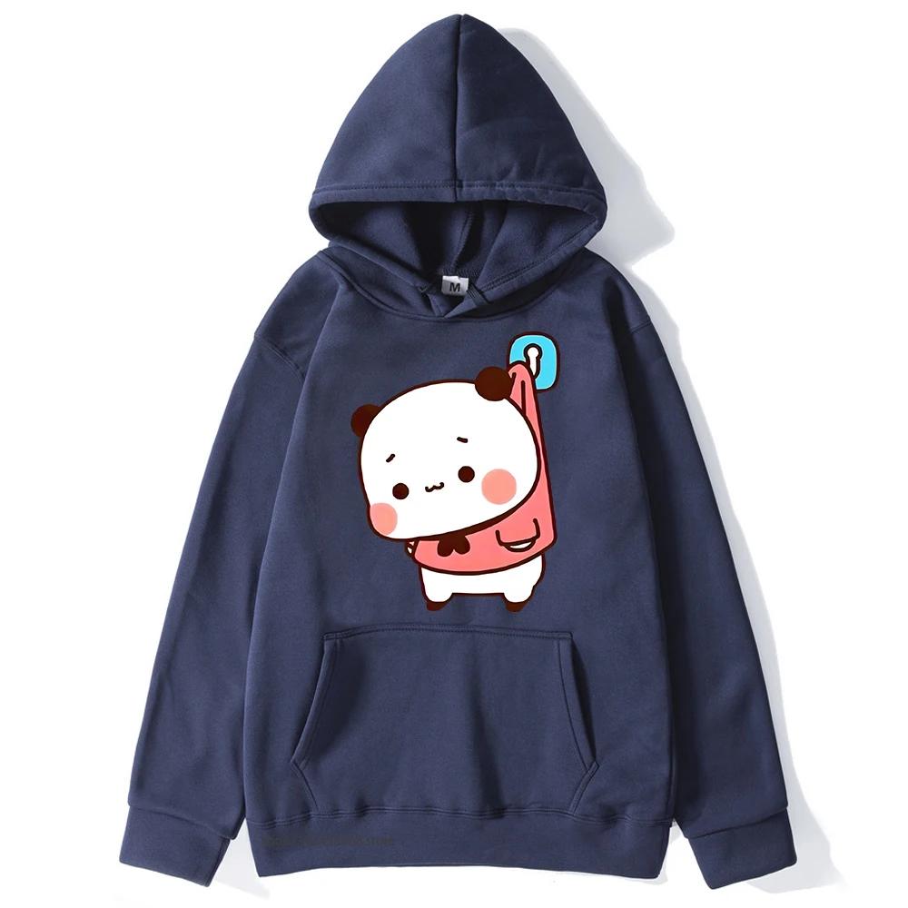 Cute Bubu and Duud Is Hanging In The Wall Funny Hoodie Panda and Brownie Bear Graphic Sweatshirt Clothes