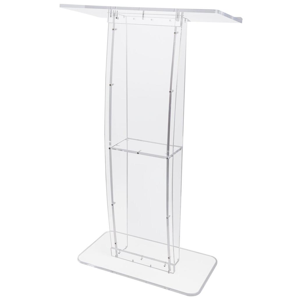 Acrylic Podium, 47" Tall, Clear Acrylic Podium Stand with Wide Reading Surface & Storage Shelf, Floor-standing Clear Pulpits Acrylic for Church Office