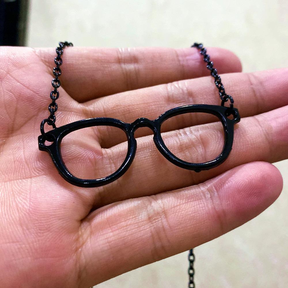 Simple Personality Geometry Black Spectacle Frame Pendant Necklace for Women Men Creative Designer Collar Chain Jewelry Gifts