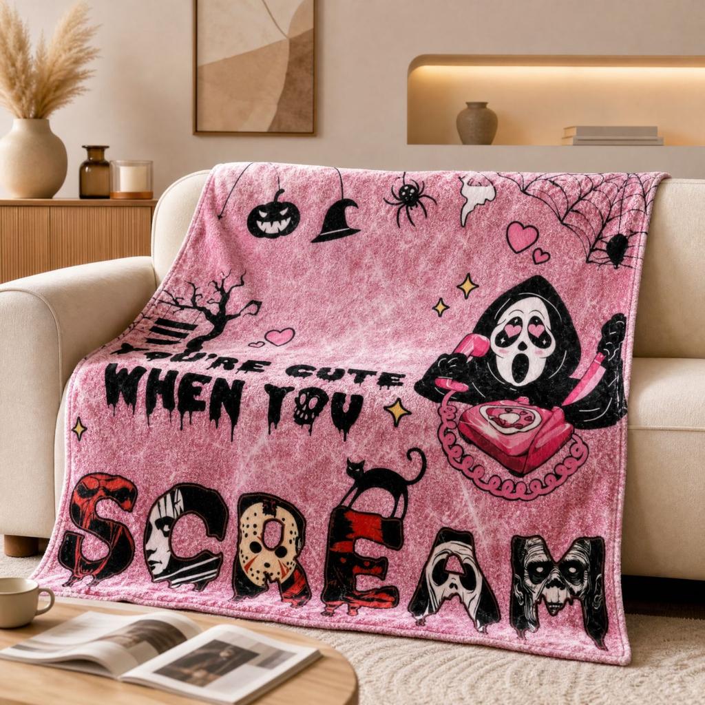 Halloween Flannel Blanket with Creative Print, 180230 cm, for Bed Couch Sofa