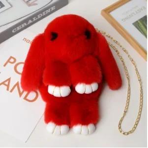 Cute Fluffy Rabbit Fur Pompoms Chain Bag Women Cartoon Rabbit Sling Bag Fluffy Bunny Shoulder Plush Backpack Girls Birthday Gift