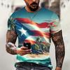 Men's T Shirt Summer Fashion Short Sleeve Tee Puerto Rico Flag Pattern Print T-Shirt Oversized Clothing Crew Neck Pullover Top