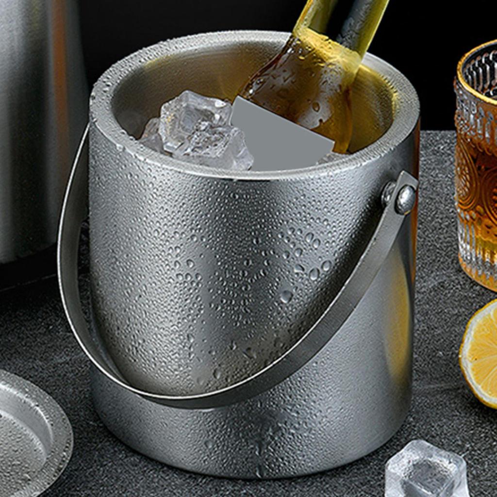 Stainless Steel Insulated Ice Bucket with Lid,Carry leather Handle,Great for home and bar, Chilling