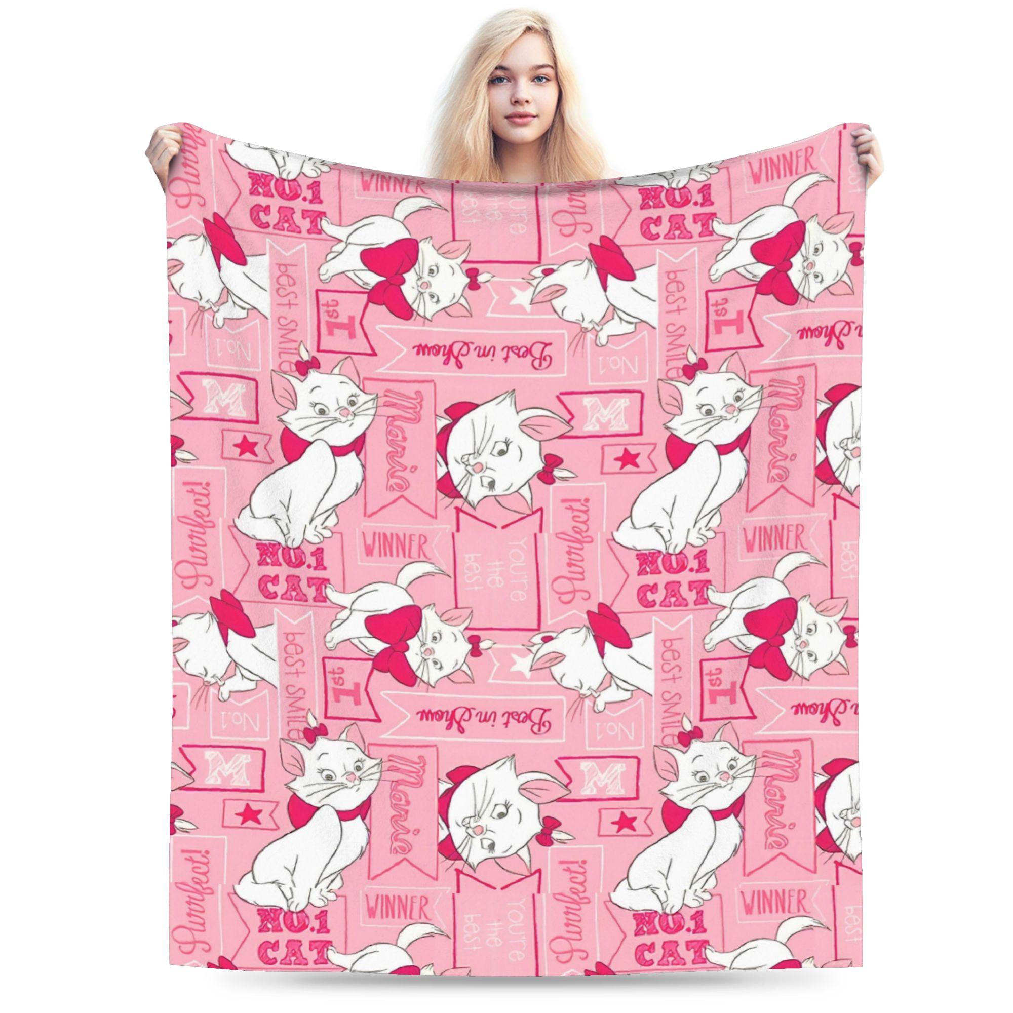 Aristocats Marie Cat Knitted Blankets Pink Wool Throw Blanket Summer Air Conditioning Portable Soft Warm Bedspread 75x90cm