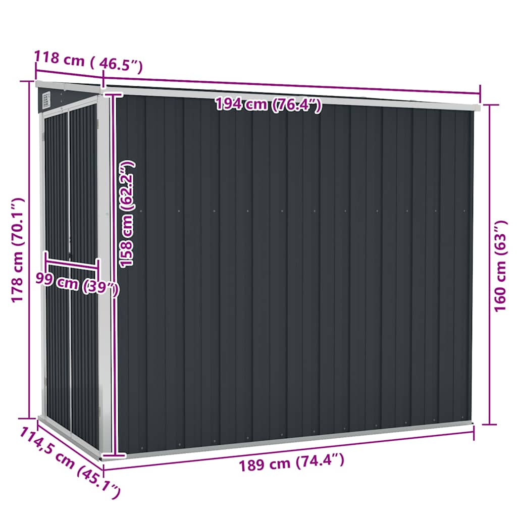Vidaxl Garden Shed, Wall-Mounted, Anthracite, 118X194X178 Cm