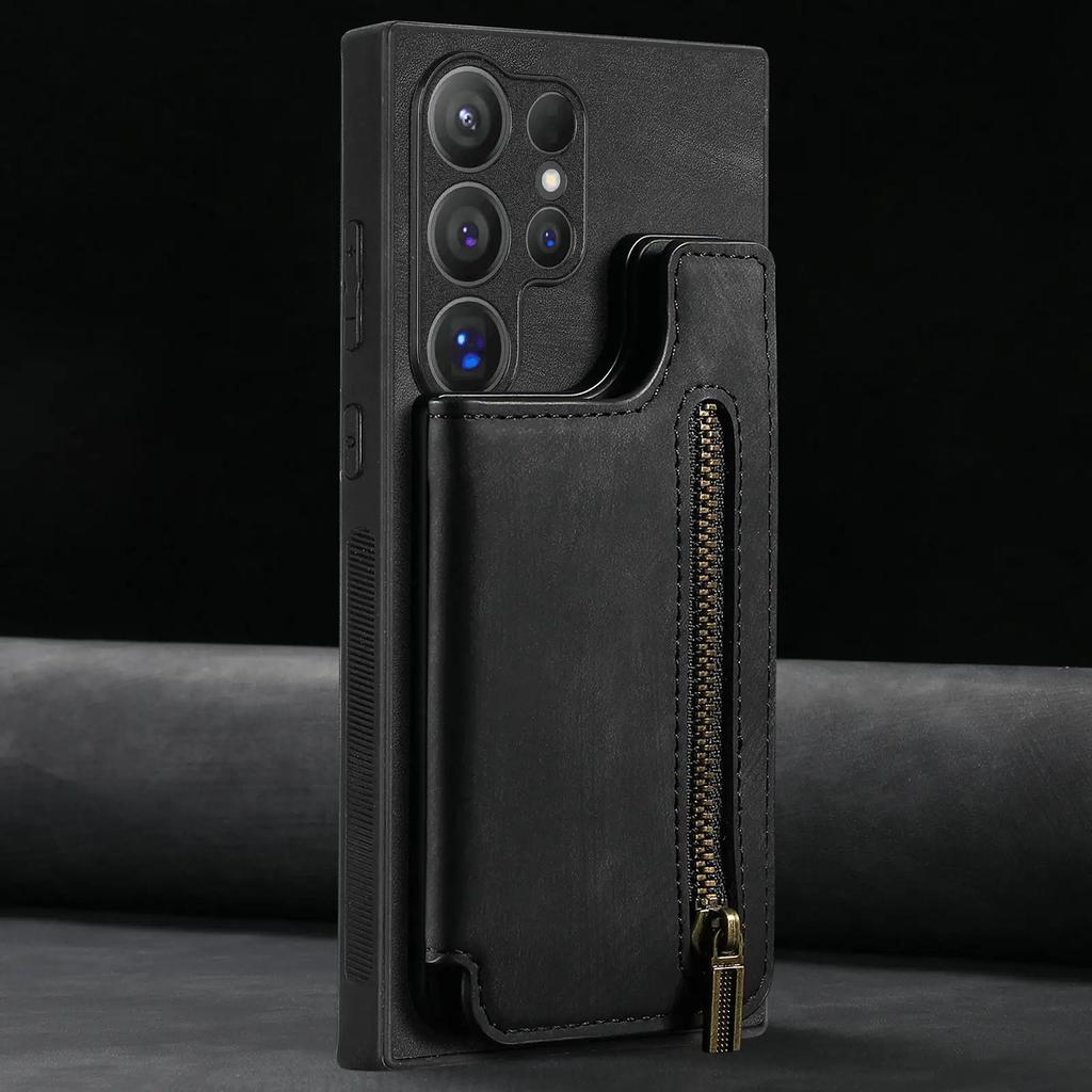 PU Reißverschluss-Geldbörse mit Kartenhalter Handyhülle für Samsung Galaxy S23 FE S24 S22 Ultra Plus M15 A15 A25 A35 A55 A05 A05S A14 Hülle