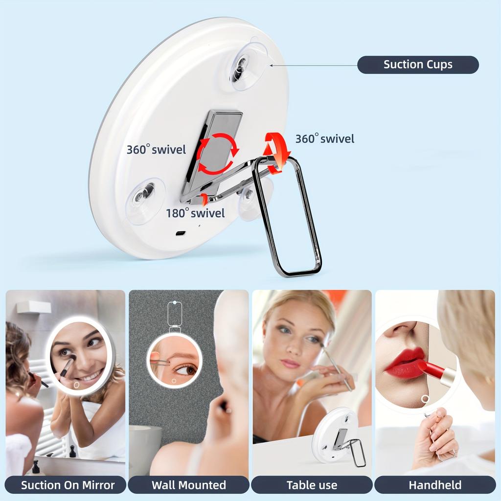 10X-30X LED Lighted Magnifying Makeup Mirror | 6-inch Compact Handheld Travel Mirror | Rechargeable & Hanging Pocket Mirror