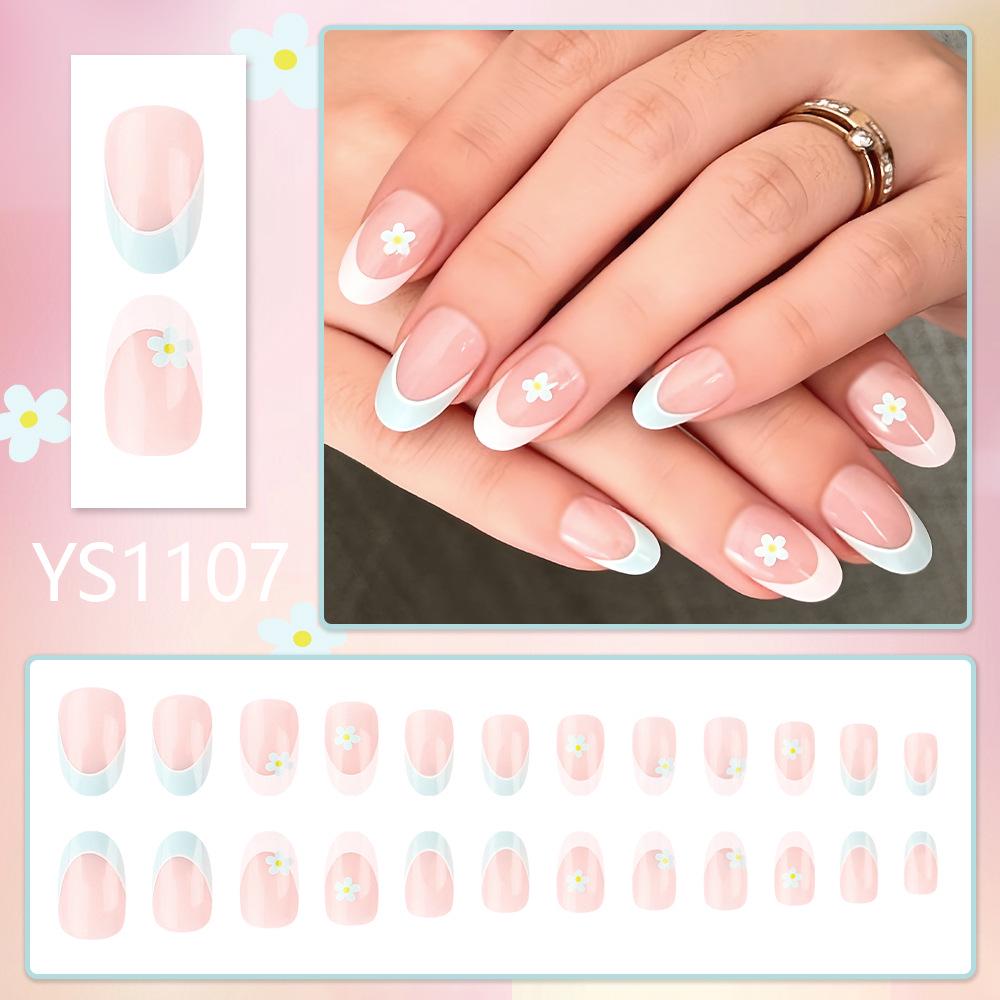 Elegant Blue & White Floral Press-On Nails - 24 Glossy Pieces