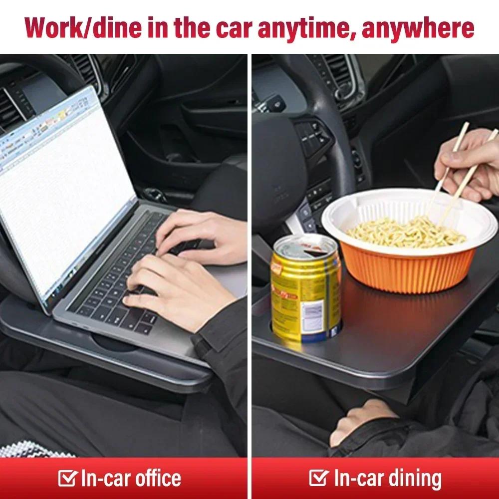 2-in-1 Car Steering Wheel Desk With Seat Gap Filler Storage Box, Portable Laptop Tray And Organizer For Vehicle Interior