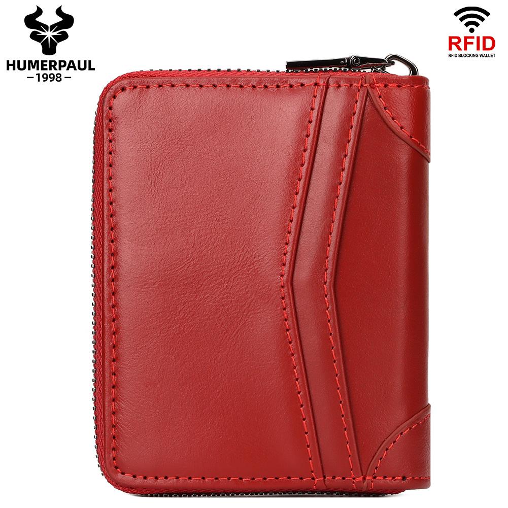 Humerpaul Ladies Wallet First Layer Cowhide Wallet Coin Purse RIFID Anti-theft Brush Organ Wallet Zipper Opening