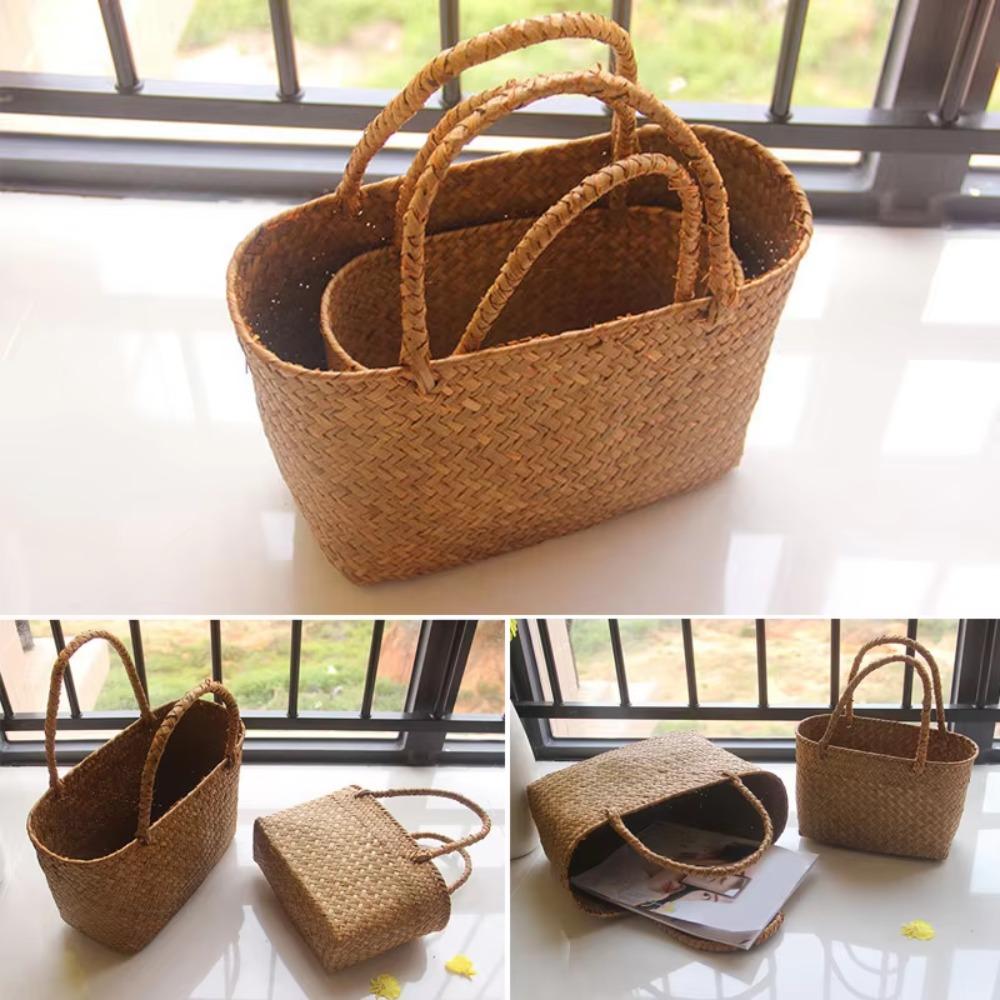 Flower Basket Crafts Seaweeds Woven Basket Bag Laundry Basket Plant Pot Cover Garden Succulent Bag Large Capacity Durable