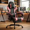 Gaming Chair with Lumbar Support, Breathable PVC Leather, Comfortable Computer, Load Capacity 200KG, Seat Height and Backrest Adjustable Black-Pink