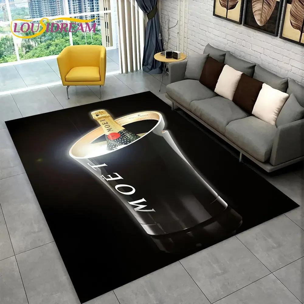 C-Champagne M-Moet & C-Chandon Teppich für Schlafzimmer Wohnzimmer Zuhause Sofa Dekoration, Kinderspiel Große Dekoration Bodenmatte Geschenk