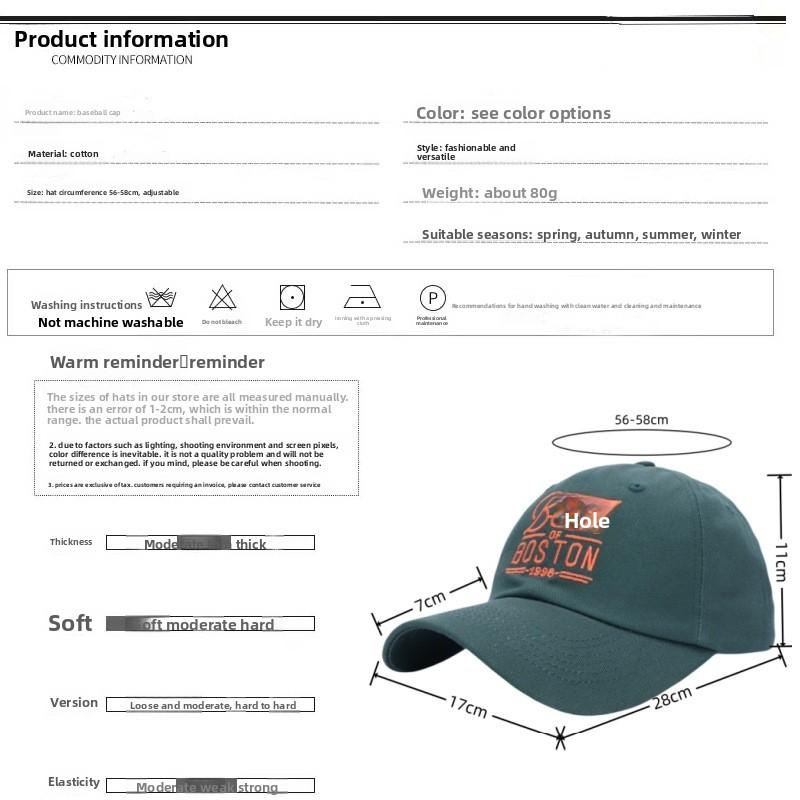 New Fashion Ethnic Curved Embroidered Letters BOSTON 6-Panel Baseball Cap Spring Summer Cotton Sunshade Men All-match